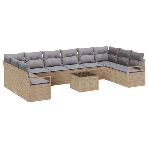 vidaXL Sofa Set mit Kissen 11 pcs Beige Poly Rattan