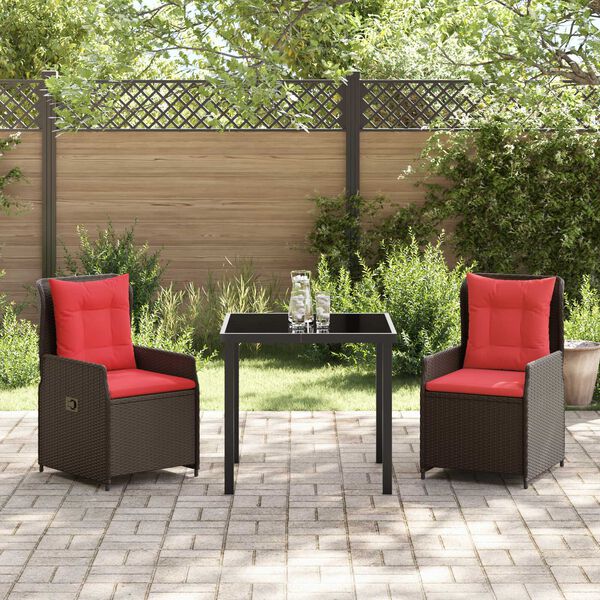 vidaXL Garten Essgruppe 3 pcs Grau Poly Rattan