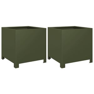 vidaXL Pflanzk&uuml;bel 2 Stk. Olivgr&uuml;n 40x40x40 Stahl
