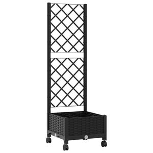 vidaXL Pflanzk&uuml;bel mit Spalier und R&auml;dern Schwarz 40 x 40 x 131,5 cm