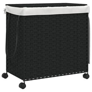 vidaXL W&auml;schekorb mit Rollen Schwarz 60x35x60,5 cm Rattan