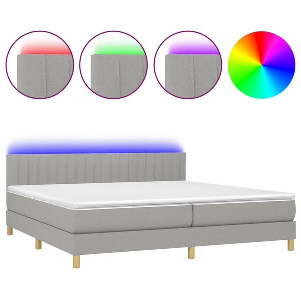 vidaXL Boxspringbett mit Matratze & LED Hellgrau 200x200 cm Stoff
