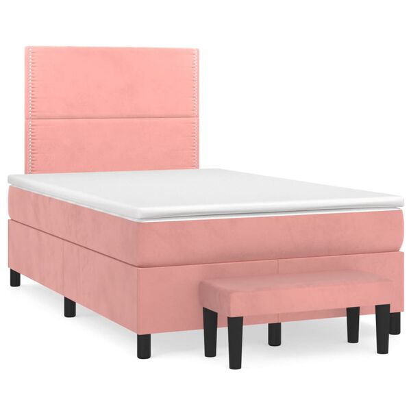 vidaXL Boxspringbett mit Matratze Rosa 120x190 cm Samt