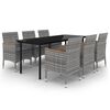 vidaXL 7-tlg. Garten-Essgruppe mit Kissen Poly Rattan und Glas