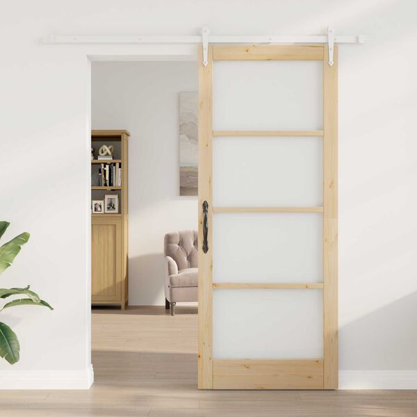 vidaXL Schiebet&uuml;r Natur 86 x 211 cm Massivholz Kiefer und Glas