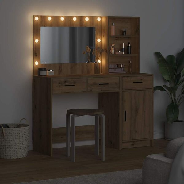 vidaXL Schminktisch mit Spiegelbeleuchtung 2 pcs Braun Holzwerkstoff