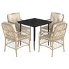 vidaXL 5-tlg. Garten-Essgruppe mit Kissen Beige Poly Rattan