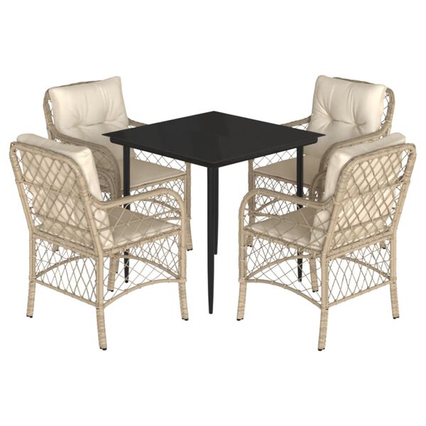 vidaXL 5-tlg. Garten-Essgruppe mit Kissen Beige Poly Rattan
