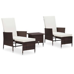 vidaXL 3-tlg. Garten-Lounge-Set mit Auflagen Poly Rattan Braun