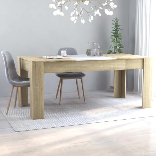vidaXL Esstisch Wei&szlig; und Sonoma-Eiche 180x90x76 cm Holzwerkstoff
