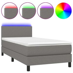 vidaXL Boxspringbett mit Matratze & LED Dunkelgrau 80x200 cm Stoff