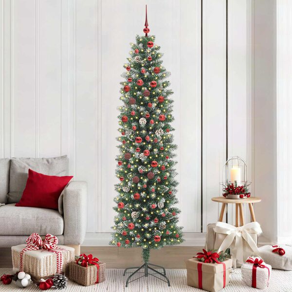 vidaXL K&uuml;nstlicher schlanker Weihnachtsbaum Gr&uuml;n und Wei&szlig; 210 cm