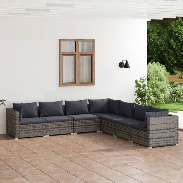 vidaXL 7-tlg. Garten-Lounge-Set mit Kissen Poly Rattan Grau