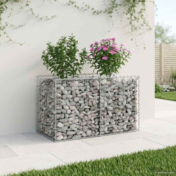 vidaXL Gabionen Hochbeet Silber 100 x 50 x 60 cm Verzinkter Stahl