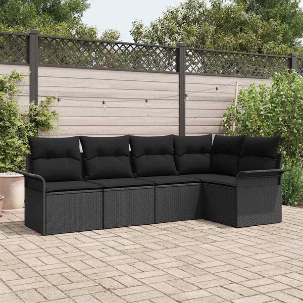 vidaXL Gartensofa-set mit Speicher 5 pcs Schwarz Poly-Rattan