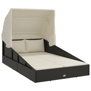 vidaXL Sonnenliege mit Faltdach Schwarz 200x114x128 cm Poly Rattan