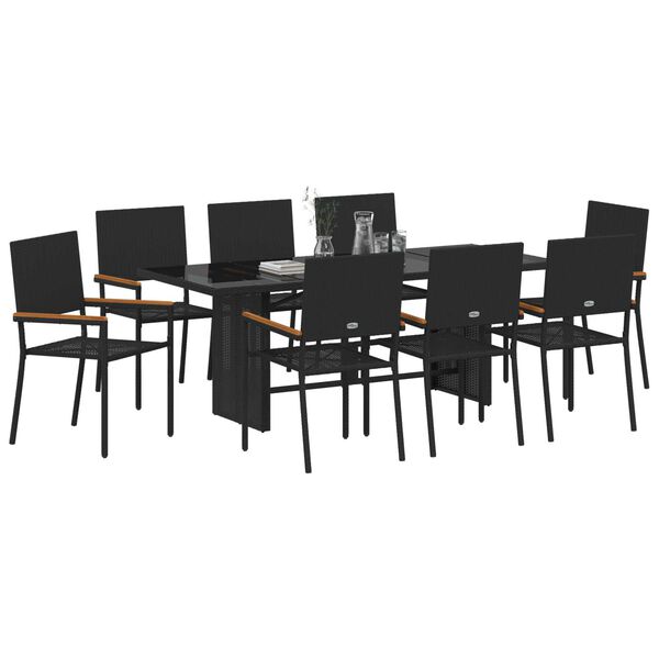 vidaXL Garten Essgruppe 9 pcs Schwarz Poly-Rattan