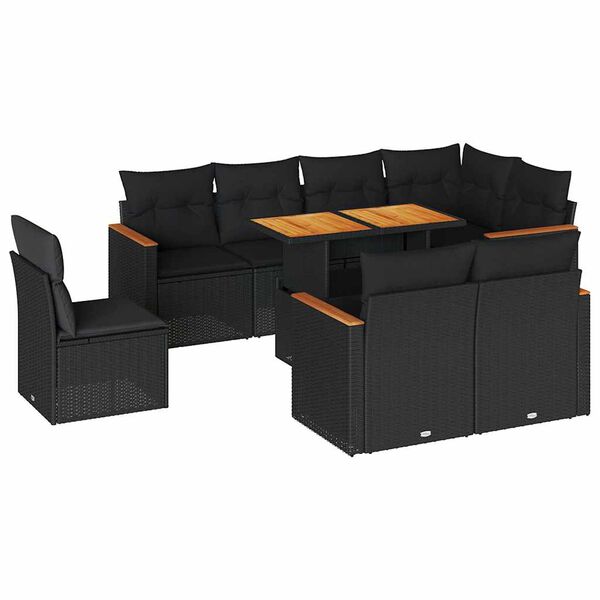 vidaXL 9-tlg. Garten-Sofagarnitur mit Kissen Schwarz Poly Rattan