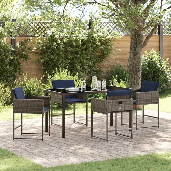 vidaXL Garten Essgruppe mit Kissen 5 pcs Grau Poly-Rattan