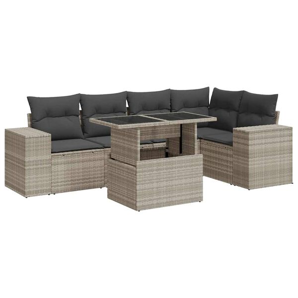 vidaXL 6-tlg. Garten-Sofagarnitur mit Kissen Hellgrau Poly Rattan