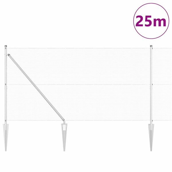 vidaXL Zaunpfosten Silber 25 x 1,2 m (16 x 16 mm Maschen) Stahl