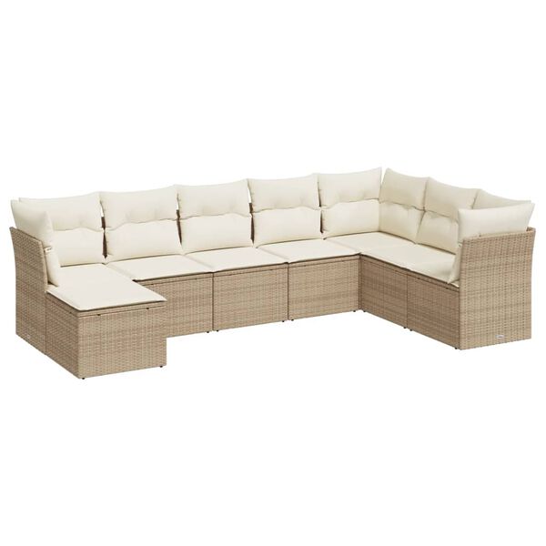 vidaXL 8-tlg. Garten-Sofagarnitur mit Kissen Beige Poly Rattan