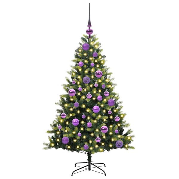 vidaXL K&uuml;nstlicher geflammter Weihnachtsbaum 150 LEDs Gr&uuml;n 120 cm
