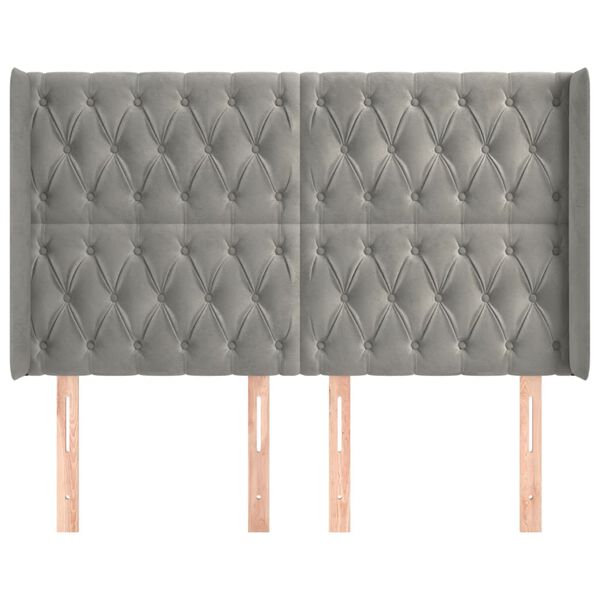 vidaXL Kopfteil mit Ohren Hellgrau 147x16x118/128 cm Samt