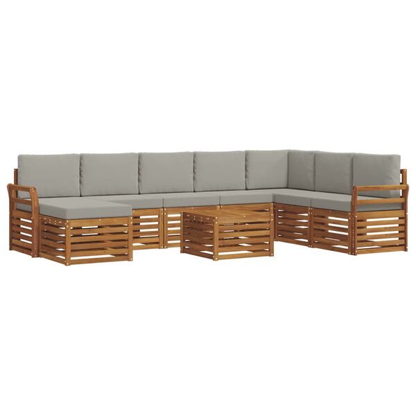 vidaXL Sofagarnituren 9 pcs Nat&uuml;rlich und Hellgrau Massivholz Akazie