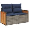 vidaXL Gartensofa mit Kissen 2-Sitzer Grau Poly Rattan