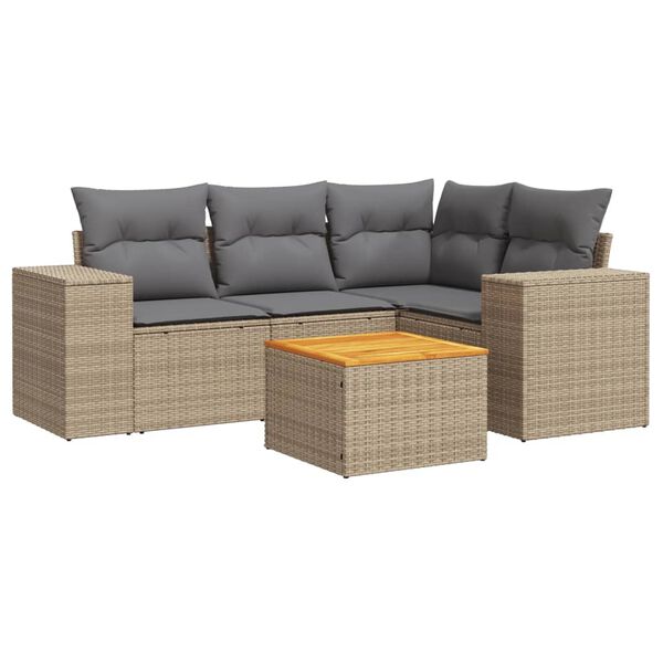 vidaXL 5-tlg. Garten-Sofagarnitur mit Kissen Beige Poly Rattan