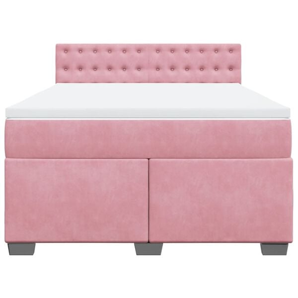 vidaXL Boxspringbett mit Matratze Rosa 160x200 cm Samt