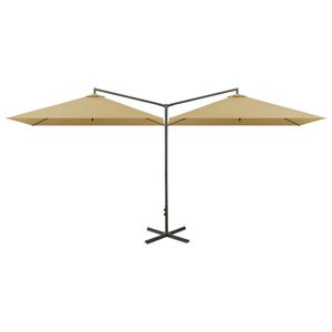 vidaXL Doppel-Sonnenschirm mit Stahl-Mast 600x300 cm Taupe