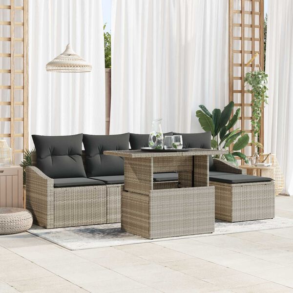 vidaXL Garten-Sofa-Set 6 pcs Hellgrau und Dunkelgrau Poly-Rattan