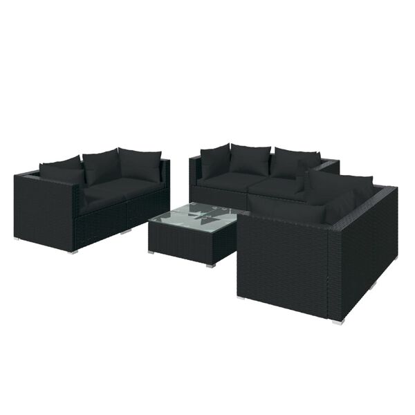 vidaXL 7-tlg. Garten-Lounge-Set mit Kissen Poly Rattan Schwarz