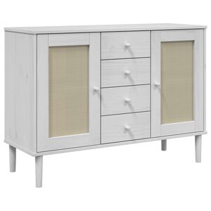 vidaXL Sideboard SENJA Rattan-Optik Wei&szlig; 112x40x80 cm Kiefernholz