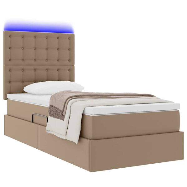 vidaXL Bett mit Stauraum und LED Cappuccino 90 x 200 cm Kunstleder