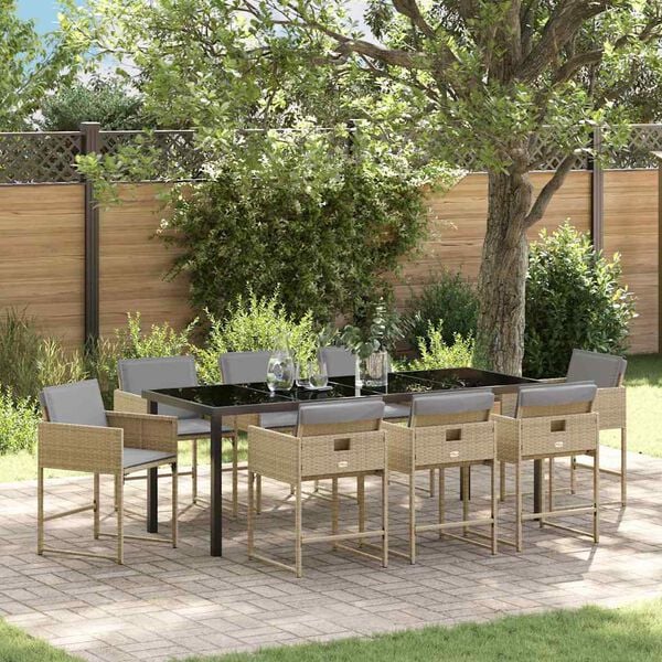 vidaXL Garten Essgruppe 9 pcs Beige Poly-Rattan