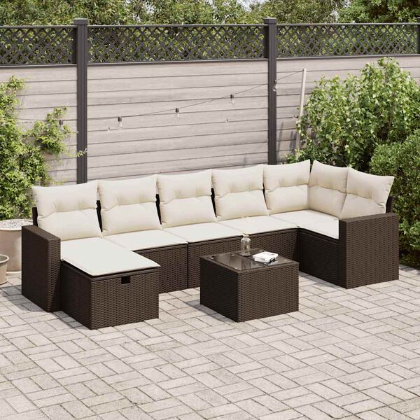 vidaXL 8-tlg. Garten-Sofagarnitur mit Kissen Braun Poly Rattan