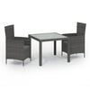 vidaXL 3-tlg. Garten-Essgruppe mit Kissen Poly Rattan Grau