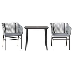 vidaXL 3-tlg. Garten-Essgruppe mit Kissen Grau Poly Rattan Glas