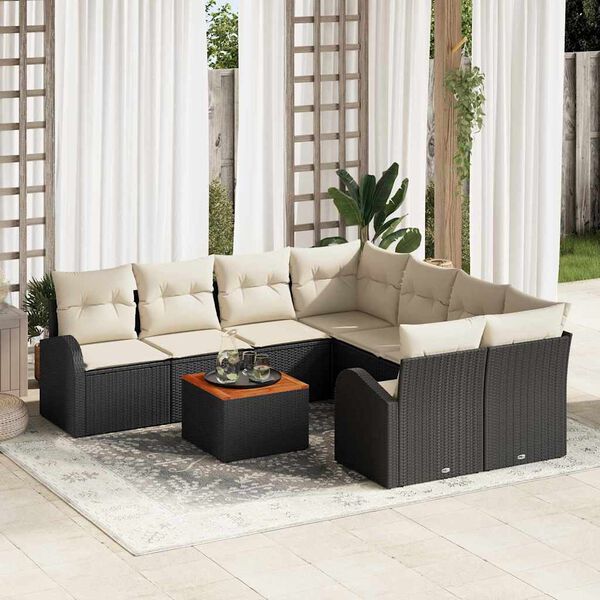 vidaXL Gartensofa-set mit Kissen 9 pcs Schwarz Poly-Rattan