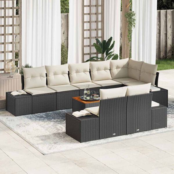 vidaXL Garten-Sofa-Set mit Kissen 9 pcs Schwarz Poly Rattan