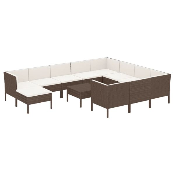 vidaXL 12-tlg. Garten-Lounge-Set mit Auflagen Poly Rattan Braun