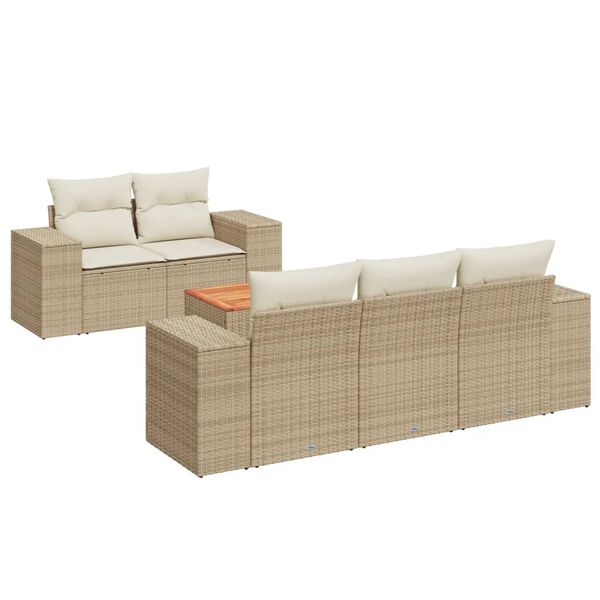 vidaXL 6-tlg. Garten-Sofagarnitur mit Kissen Beige Poly Rattan