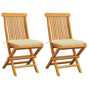vidaXL Gartenst&uuml;hle mit Cremewei&szlig;en Kissen 2 Stk. Massivholz Teak