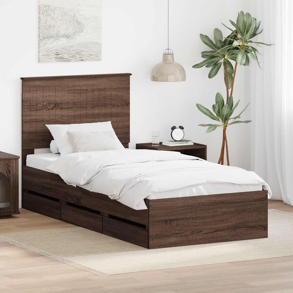 vidaXL Bettrahmen Braun Eichen-Optik 90 x 200 cm Ingenieurs Holz