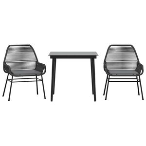 vidaXL 3-tlg. Garten-Essgruppe mit Kissen Schwarz Poly Rattan Glas