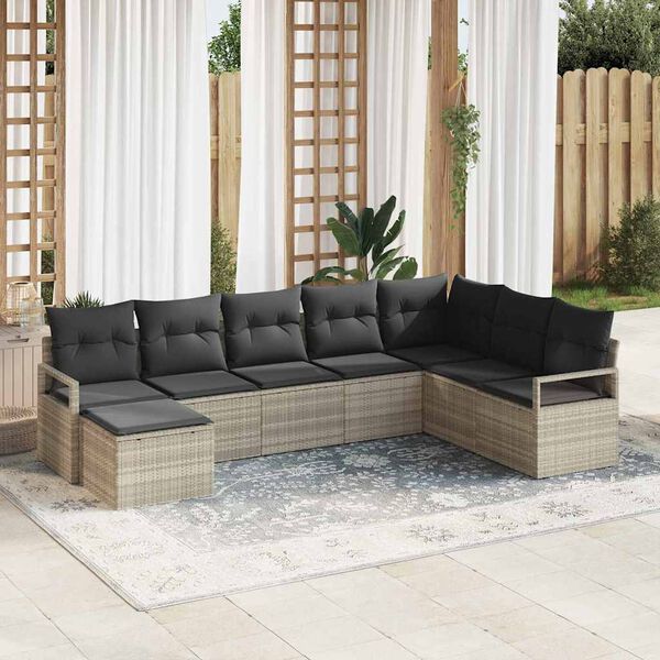 vidaXL Sofa Set mit Kissen mit Speicher 7 pcs Hellgrau Poly-Rattan