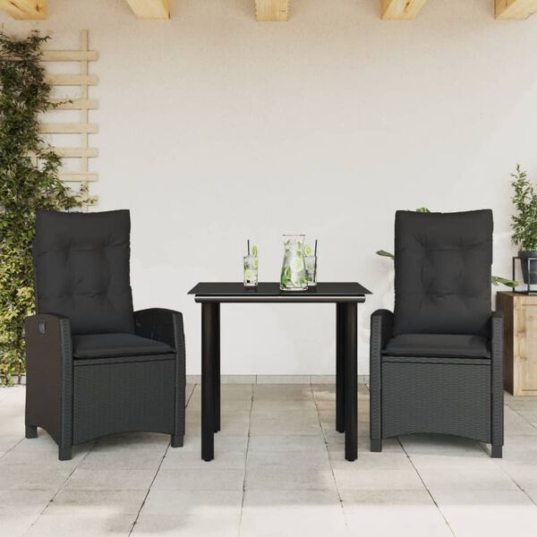 vidaXL 5-tlg. Garten-Essgruppe mit Kissen Schwarz Poly Rattan